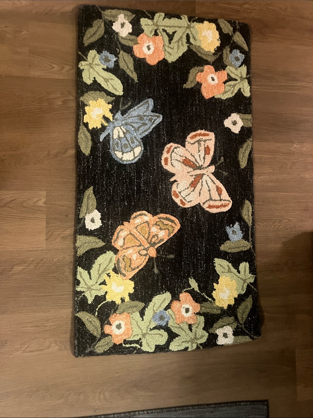 Rifle Paper Co. Black Floral & Butterfly Accent Rug with Pastel Accents
